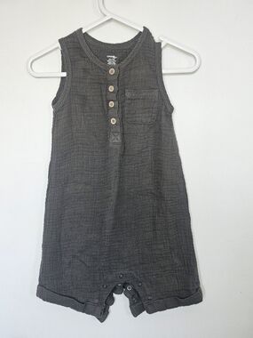 George Baby Boy Muslin Cotton Romper Size 12-18M Charcoal Grey Sleeveless 🩷